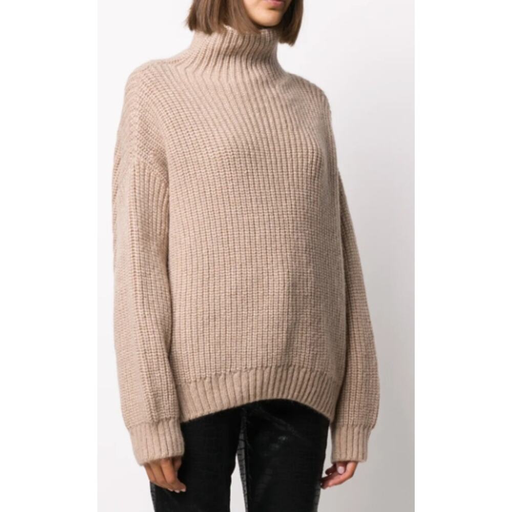 Anine Bing Sydney Turtleneck Sweater Tan Alpaca Wool Blend Ribbed Knit Small - Picture 2 of 7
